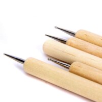 Asint 5 Pcs Double Ended Stainless Steel Ball Stylus Wooden Tool Set For Clay, Pottery, Ceramic-5203