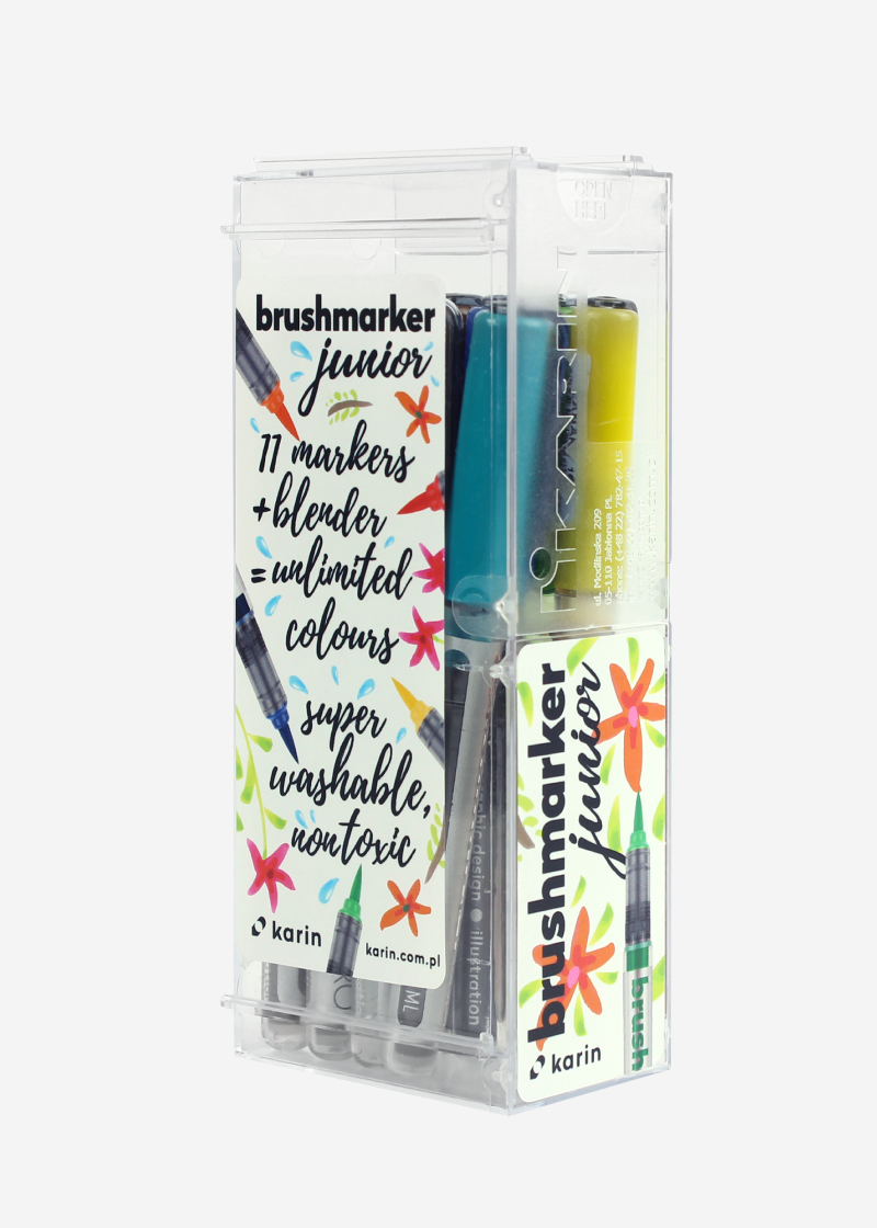 Karin Brush Marker Junior 11 Basic colors + Blender Set 27C10