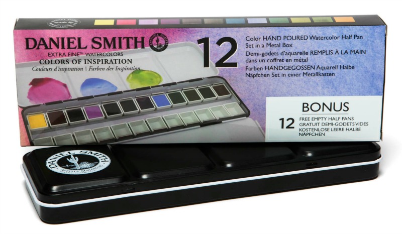 DANIEL SMITH 12 Colors of Inspiration Hand Poured Watercolor Half Pan Set in a Metal Box-0