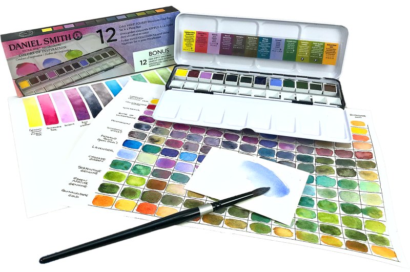 DANIEL SMITH 12 Colors of Inspiration Hand Poured Watercolor Half Pan Set in a Metal Box-5483