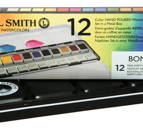 DANIEL SMITH 12 Color Hand Poured Watercolor Half Pan Set in a Metal Box-0