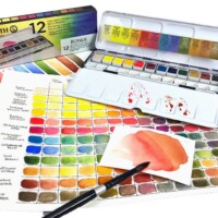 DANIEL SMITH 12 Color Hand Poured Watercolor Half Pan Set in a Metal Box-5478